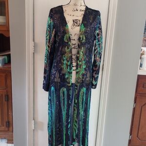 Southern Fried Chics Women's Size XL Peacock Multicolor Sequin Duster